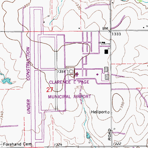 Topographic Map of Clarence E Page Municipal Airport, OK