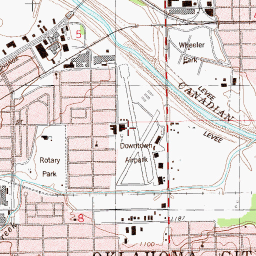 Topographic Map of Downtown Airpark (historical), OK
