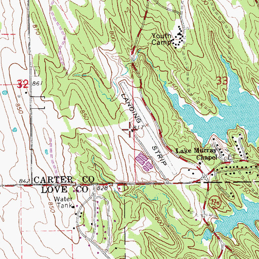 Topographic Map of Lake Murray State Park Airport, OK