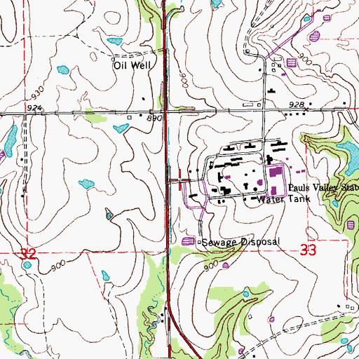 Topographic Map of Pauls Valley State School Heliport, OK