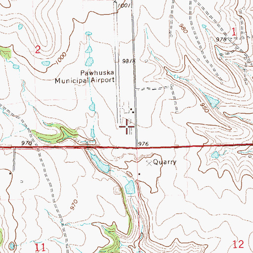 Topographic Map of Pawhuska Municipal Airport, OK