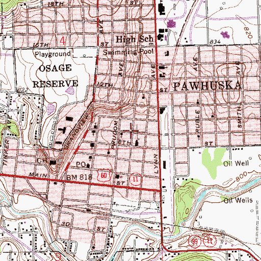 Topographic Map of Pawhuska Heliport, OK