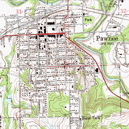 Topographic Map of Pawnee Municipal Hospital Heliport, OK
