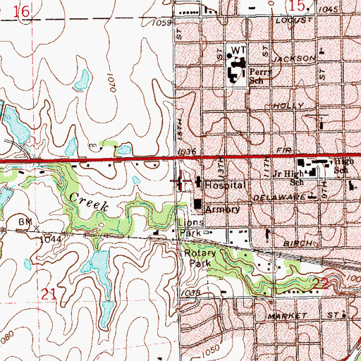Topographic Map of Perry Memorial Hospital Heliport, OK