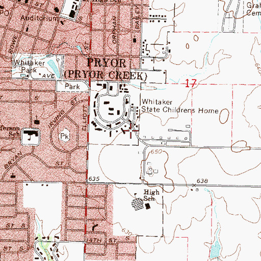 Topographic Map of Whittaker Army Heliport, OK