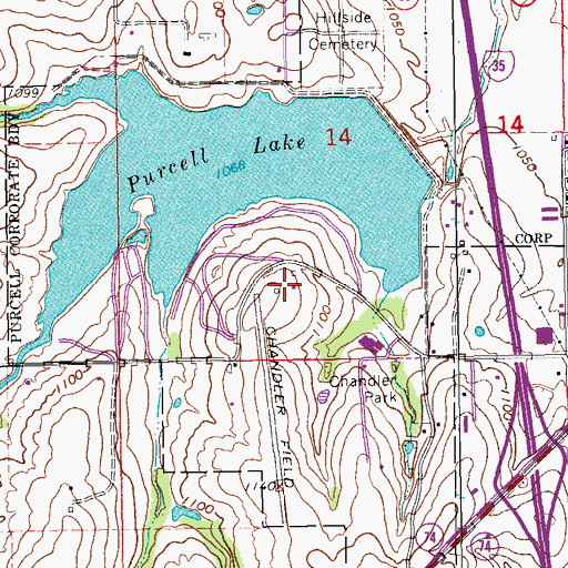 Topographic Map of Purcell Municipal Airport - Steven E Shephard Field, OK