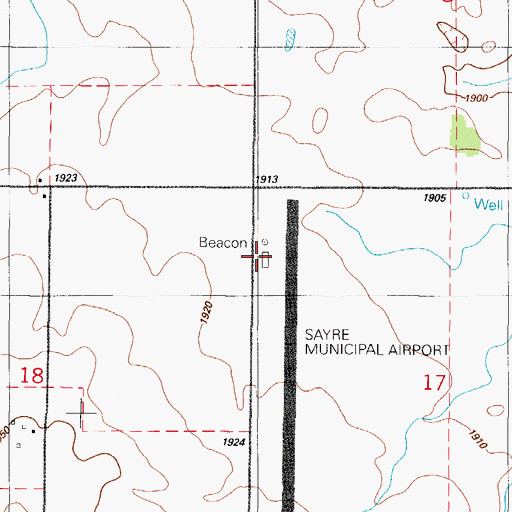 Topographic Map of Sayre Municipal Airport, OK