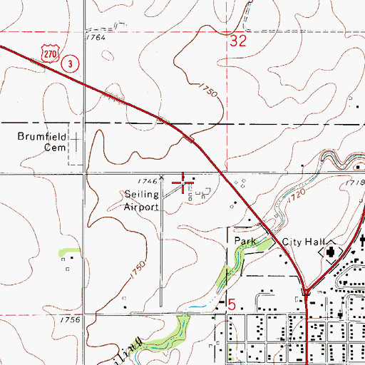 Topographic Map of Seiling Airport, OK