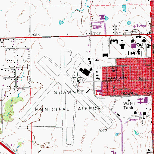 Topographic Map of Shawnee Regional Airport, OK