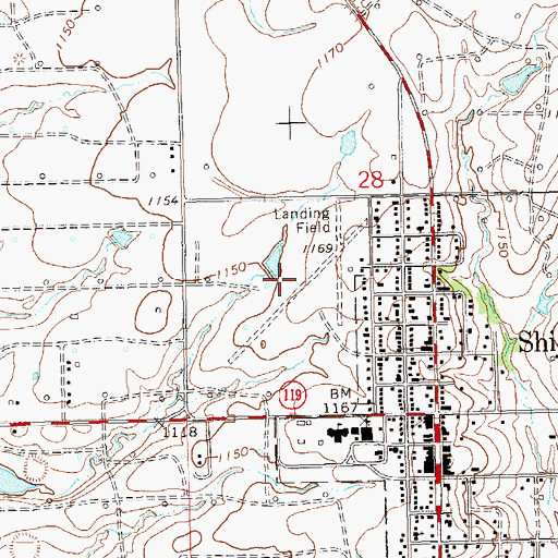 Topographic Map of Van Camp Airport (historical), OK