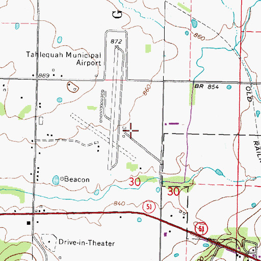 Topographic Map of Tahlequah Municipal Airport, OK
