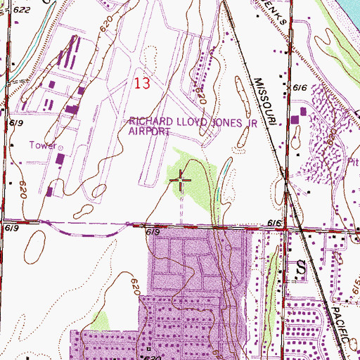 Topographic Map of Richard Lloyd Jones Jr Airport, OK
