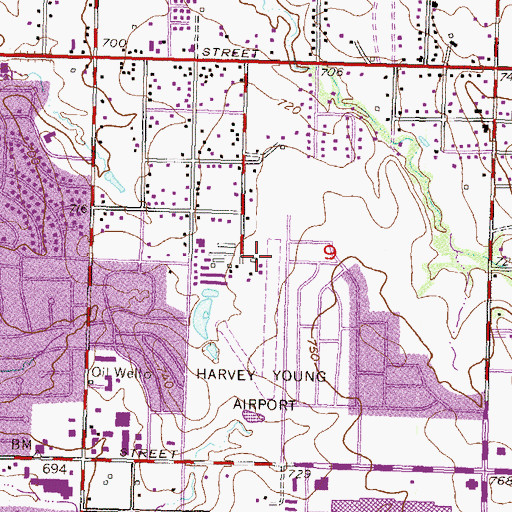 Topographic Map of Harvey Young Airport, OK