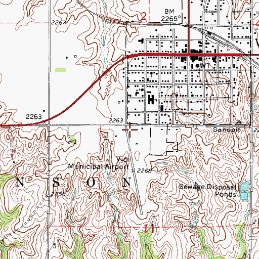 Topographic Map of Vici Municipal Airport, OK