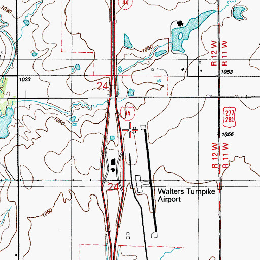 Topographic Map of Walters Municipal Airport, OK
