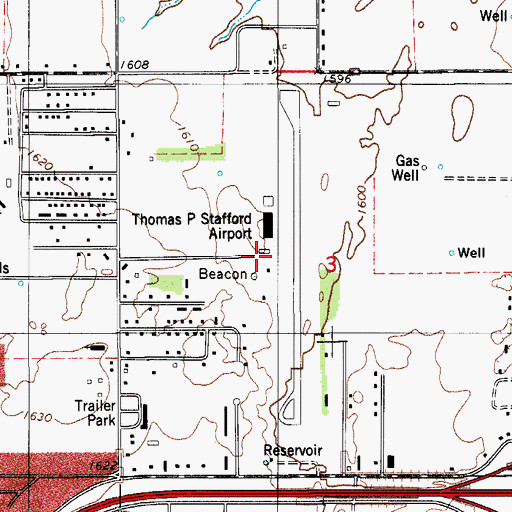 Topographic Map of Thomas P Stafford Airport, OK