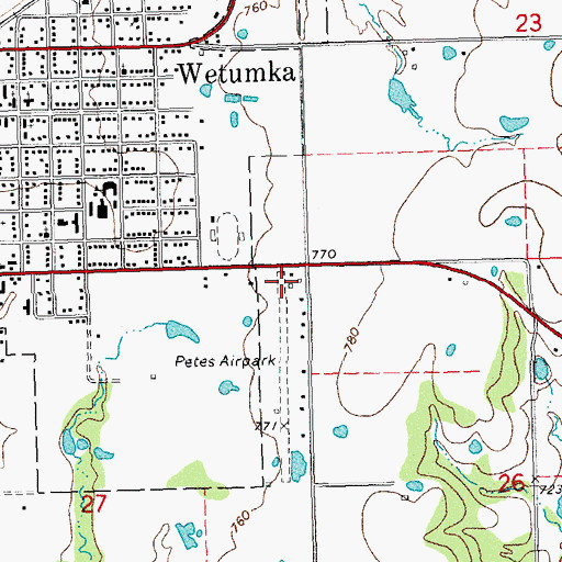Topographic Map of Petes Airpark, OK