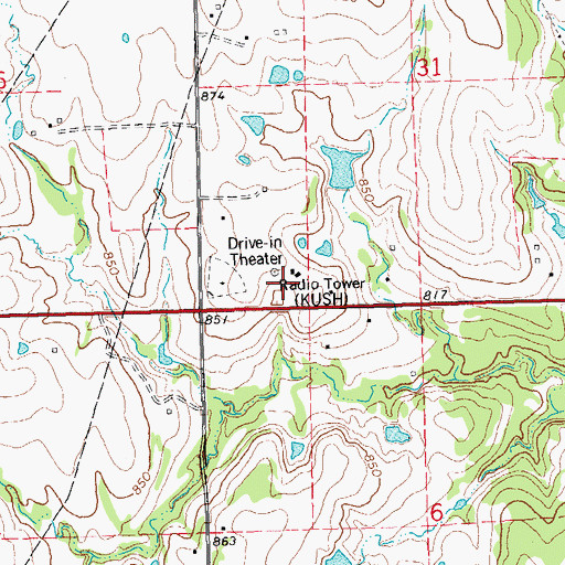 Topographic Map of KUSH-AM (Cushing), OK