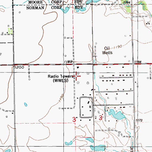 Topographic Map of WWLS-AM (Moore), OK