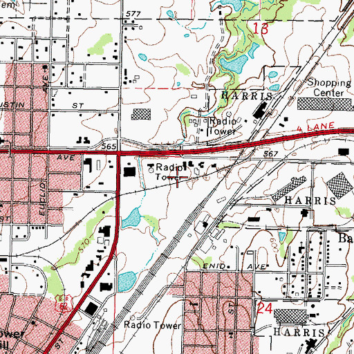 Topographic Map of KBIX-AM (Muskogee), OK