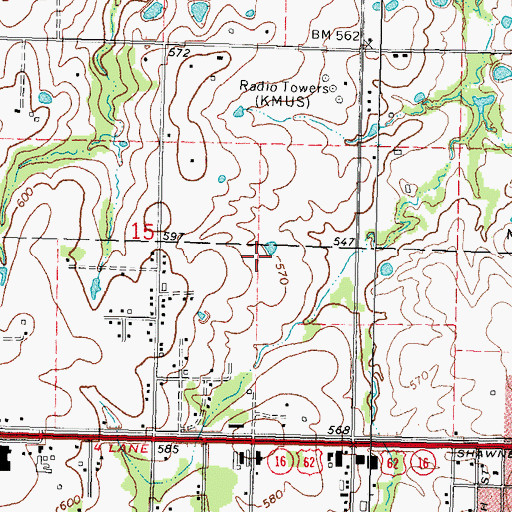 Topographic Map of KMUS-AM (Muskogee), OK