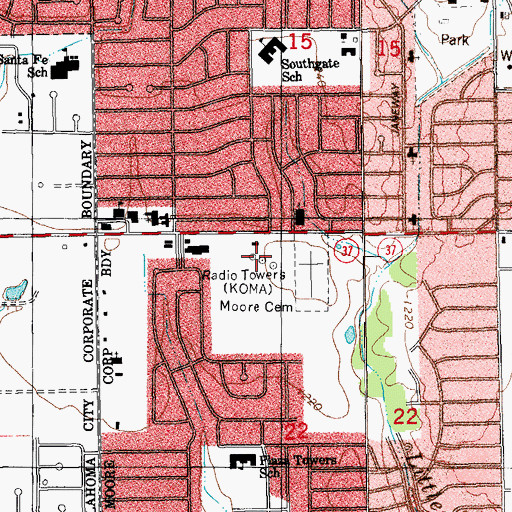 Topographic Map of KOMA-AM (Oklahoma City), OK