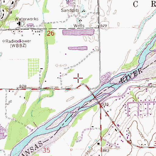 Topographic Map of WBBZ-AM (Ponca City), OK