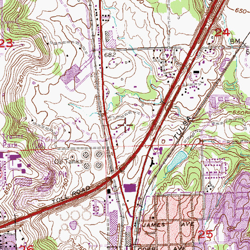 Topographic Map of KBLK-AM (Sapulpa), OK