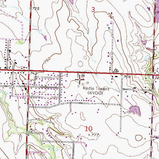 Topographic Map of KVOO-AM (Tulsa), OK