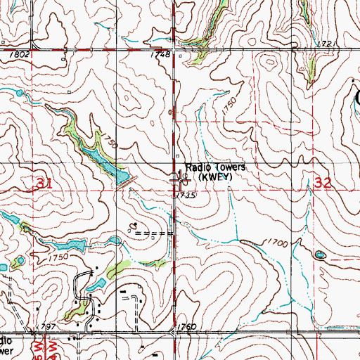 Topographic Map of KWEY-AM (Weatherford), OK