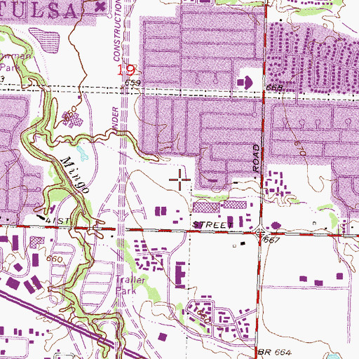 Topographic Map of KCMA-FM (Broken Arrow), OK