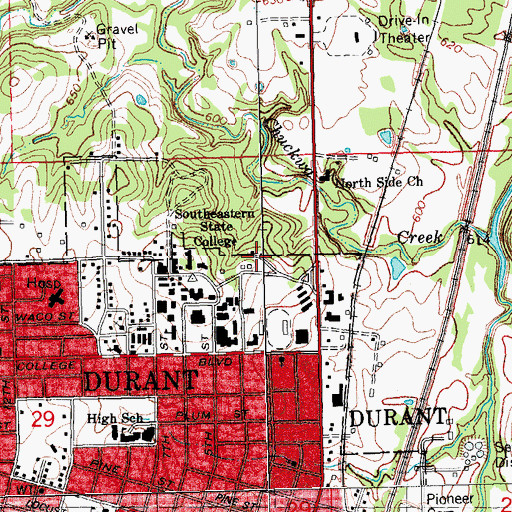 Topographic Map of KHIB-FM (Durant), OK