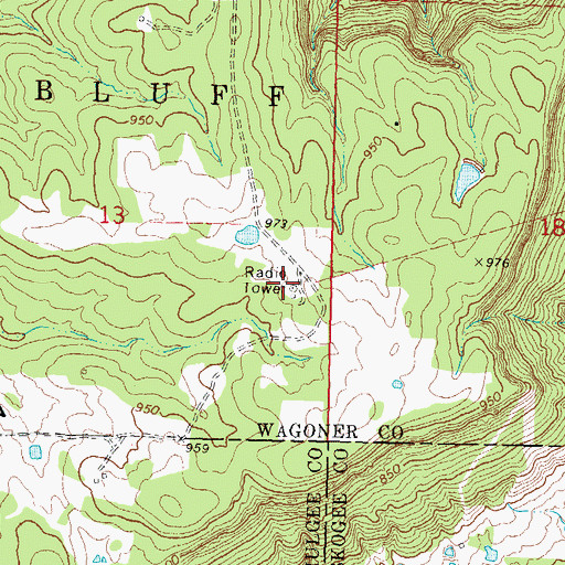 Topographic Map of KAYI-FM (Muskogee), OK
