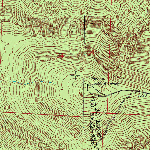 Topographic Map of KLMK-FM (Poteau), OK