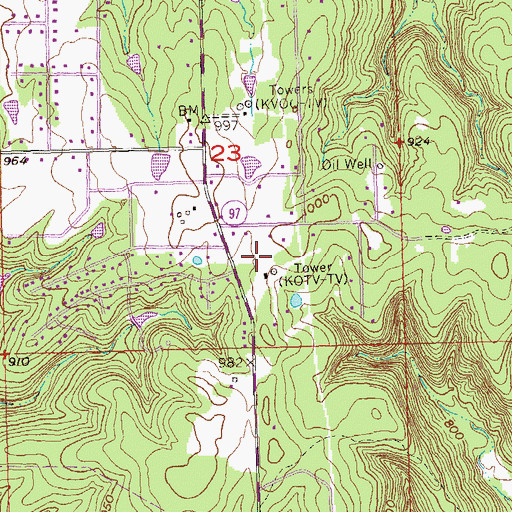 Topographic Map of KVOO-FM (Tulsa), OK