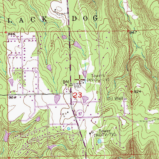 Topographic Map of KMOD-FM (Tulsa), OK