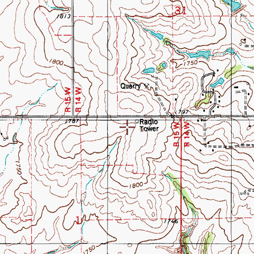 Topographic Map of KBXR-FM (Weatherford), OK