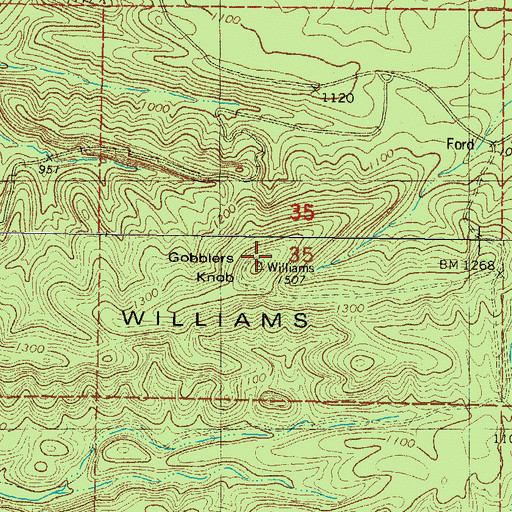 Topographic Map of Gobblers Knob, OK