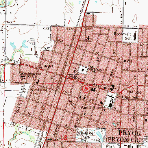 Topographic Map of Pryor, OK