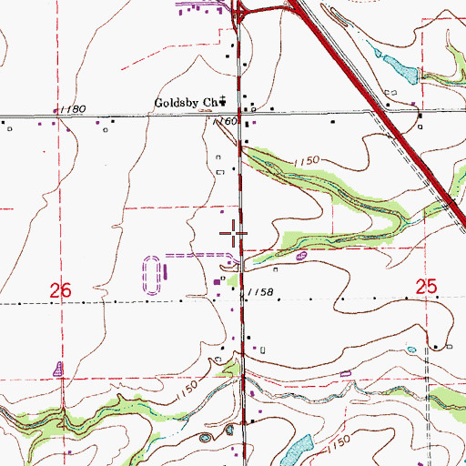 Topographic Map of Goldsby, OK