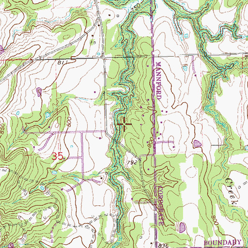 Topographic Map of Lawrence Creek, OK