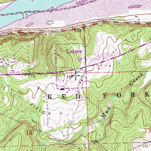 Topographic Map of Lotsee, OK