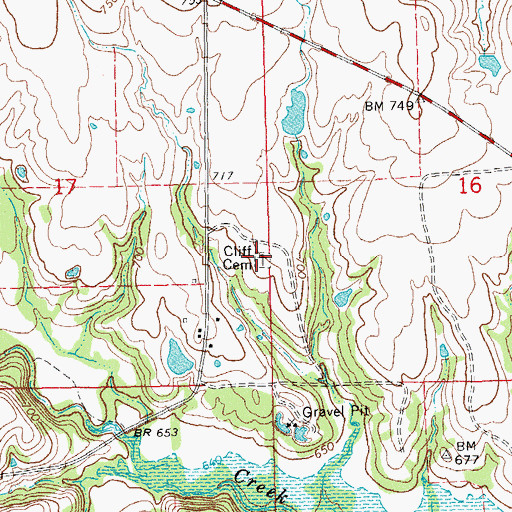 Topographic Map of Cliff Cemetery, OK
