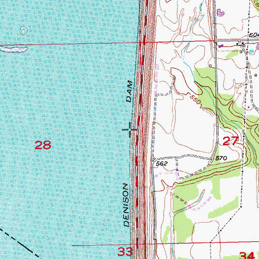 Topographic Map of Denison Dam, OK