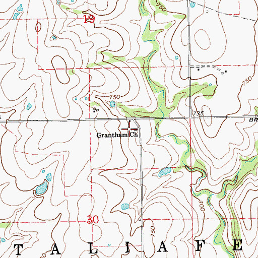 Topographic Map of Grantham Church, OK