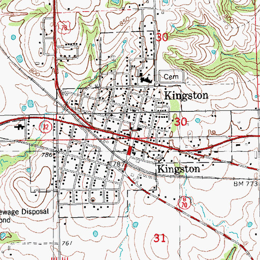 Topographic Map of Kingston, OK