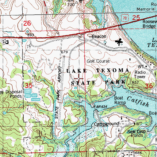 Topographic Map of Lake Texoma State Park, OK