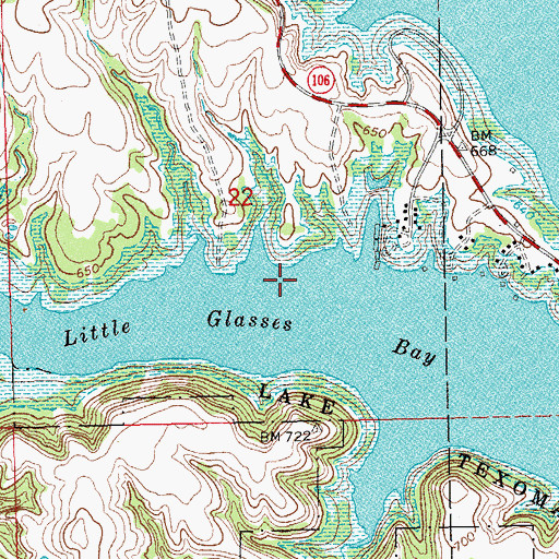 Topographic Map of Little Glasses Bay, OK