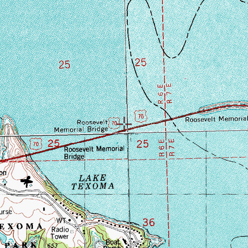 Topographic Map of Roosevelt Memorial Bridge, OK