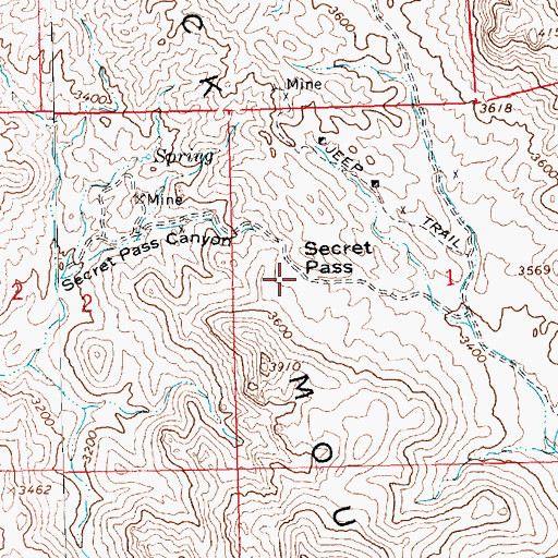 Topographic Map of Secret Pass, AZ